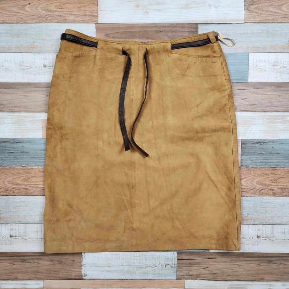 INC International Concepts Tan Suede Leather Pencil Skirt Size 6 Camel Brown